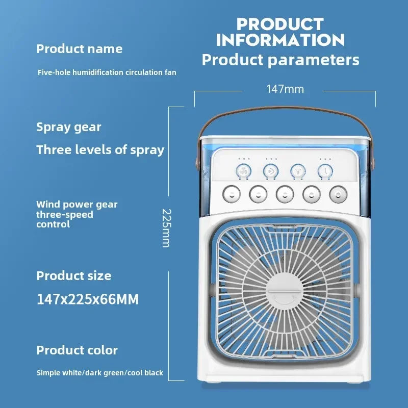 Portable 3 in 1 Mini AC Air Cooler Fan Humidifier with LED Light
